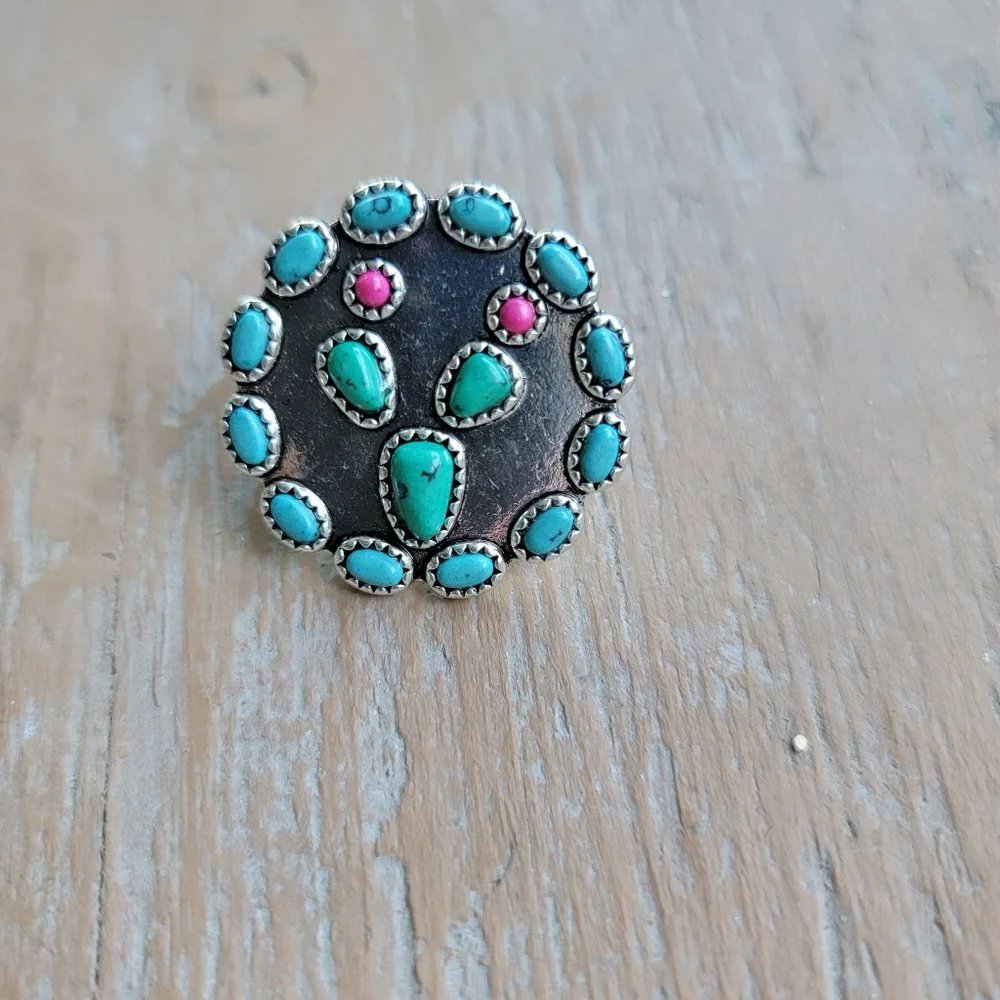 Cactus Turquoise Beaded Free Spirit Boho South Western People ring nwt
